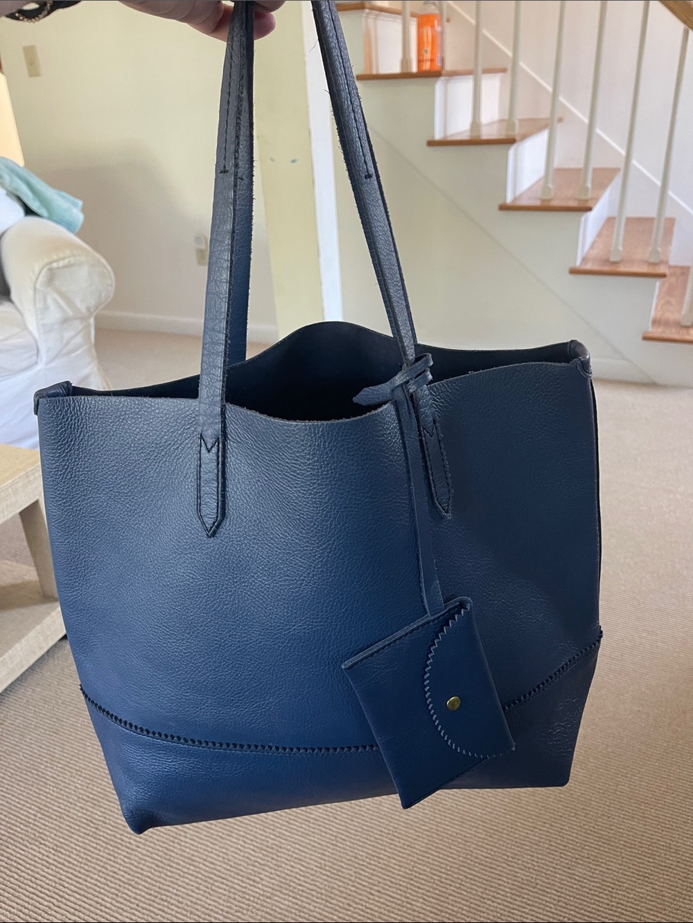 J. Crew Navy Leather Tote with Matching Pouch